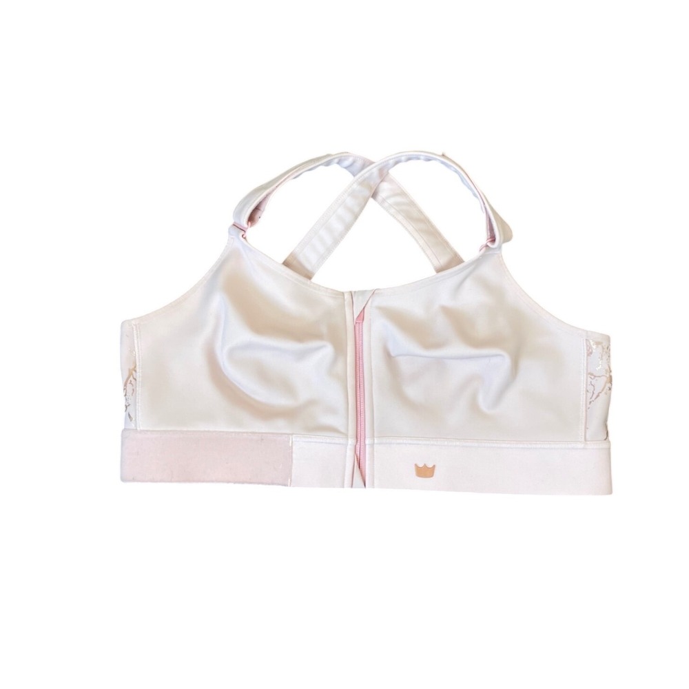 SHEFIT Ultimate Sports Bra 2Luxe Pink Gold Marble High Impact Zip Front 2Luxe
